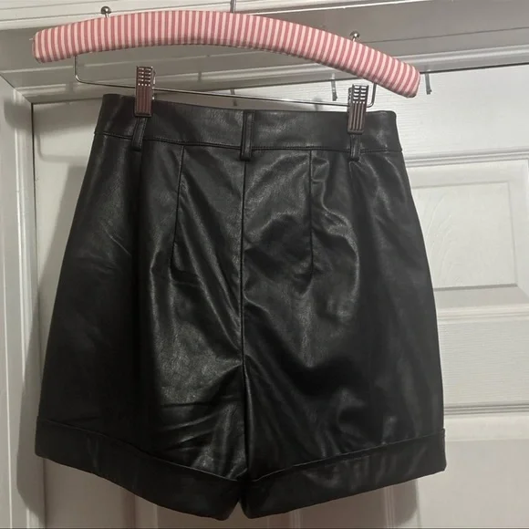 Express Black High Waist Leather Shorts - Picture 2 of 4
